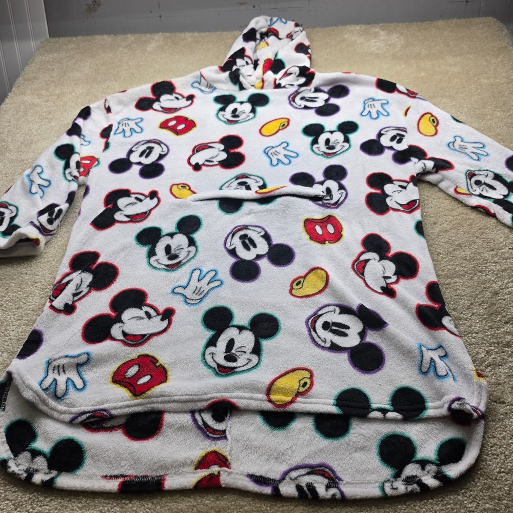 Disney Mickey Mouse Fleece Hoodie Sleepwear Top White All Over Print M